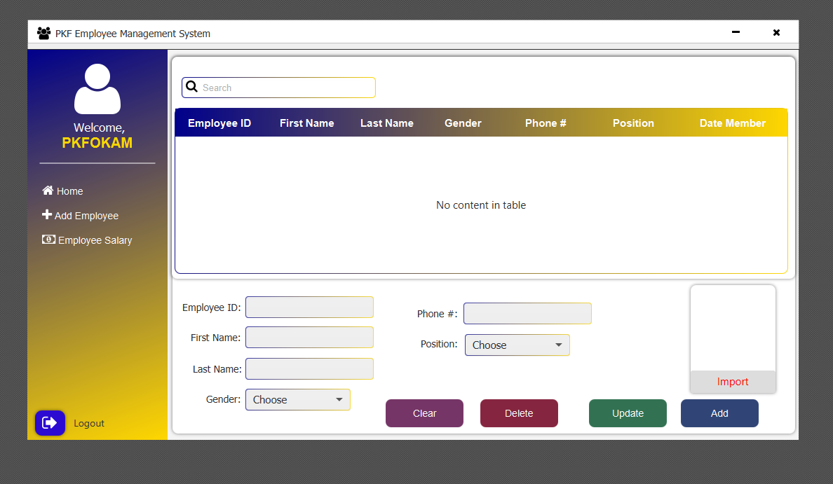 PKF Employee Management System screenshot